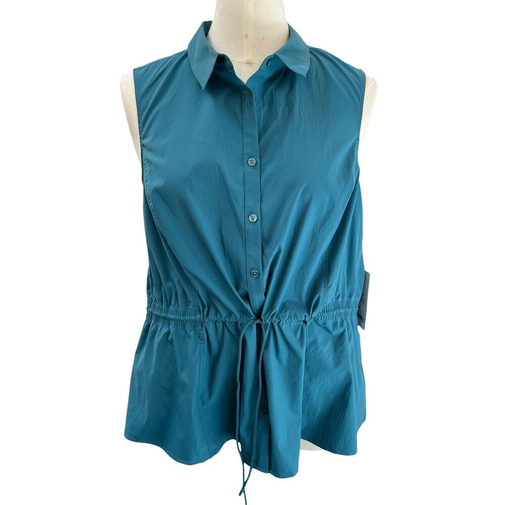 Athleta Levitate Poplin Tank Top 3X Teal Sleeveless Drawstring NWT